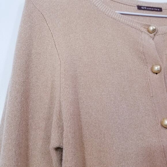 525 America Sparkles Glitters Gold Button Knit Cardigan Top - Picture 10 of 13